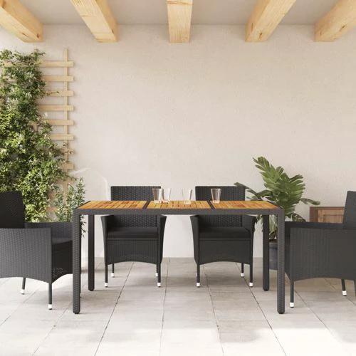 vidaXL vidaXL Garden Table with Acacia Wood Top Black 150x90x75 cm Poly Rattan - Garden Table