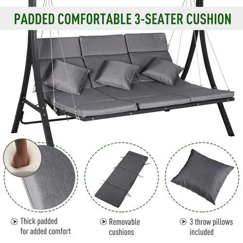 Durable Steel Pipe 3-Seater Outdoor Garden Recliner Swing Chair Grey for Relaxing Afternoons by Outsunny