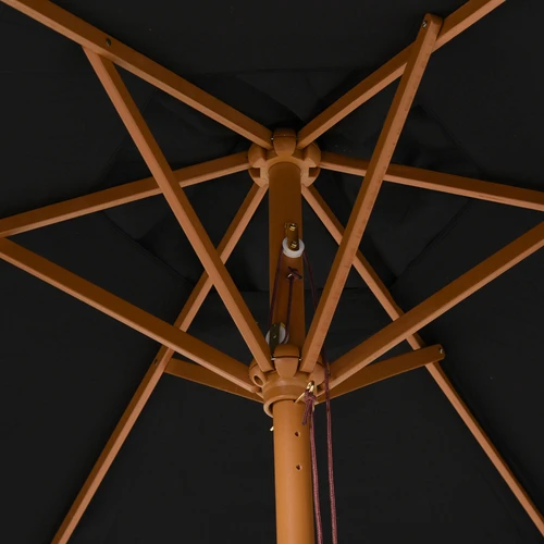 Sturdy Wooden Garden Parasol 2.5m with Ventilated Canopy and Rope Pulley for Outdoor Patios - Parasol