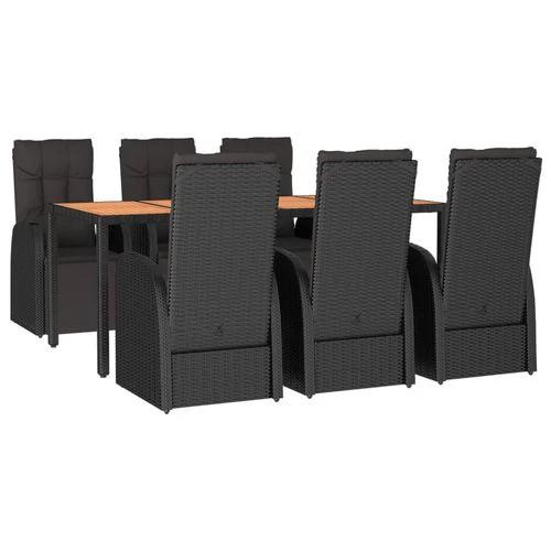 7 Piece Garden Dining Set Black Poly Rattan&Solid Wood Acacia by vidaXL
