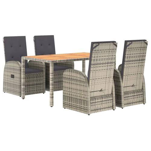 vidaXL 5 Piece Garden Dining Set Grey Poly Rattan&Solid Wood Acacia - Garden Set