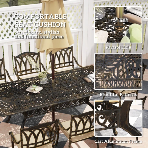 Outsunny Elegant Nine-Piece Outdoor Dining Set with Cushions and Parasol Hole for Entertaining Guests - Garden Set