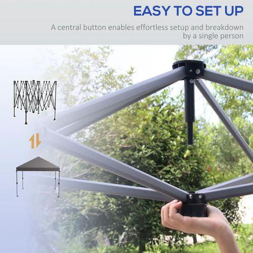Outsunny Outsunny 3 x 3(m) Pop Up Gazebo, Instant Shelter with 1-Button Push, Grey - Gazebos