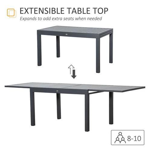 Extendable Garden Table 10 Seater for Lawn Balcony and Backyard Grey Outsunny by Unbranded