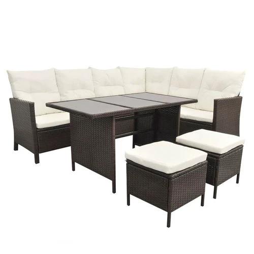 vidaXL 4 Piece Garden Lounge Set with Cushions Poly Rattan Brown - Garden Sofa Sets