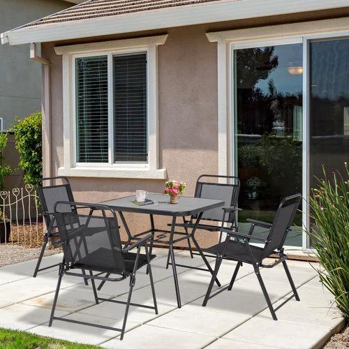 Outsunny Outsunny Outdoor Dining Set W/ Umbrella Hole Table, Patio Furniture Sets, Black - Garden Set