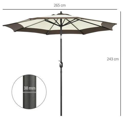 Outsunny 2.7m Garden Parasol Umbrella with 8 Metal Ribs, Tilt and Crank, Coffee by Outsunny