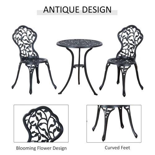 Outsunny Cast Aluminium 3 Pcs Bistro Set-Black - Garden Set