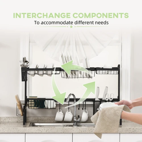 Unbranded Space Saving Over The Sink Dish Drying Rack 93x30x52 Centimeters 2 Tier Adjustable Design for Small Kitchen Spaces -