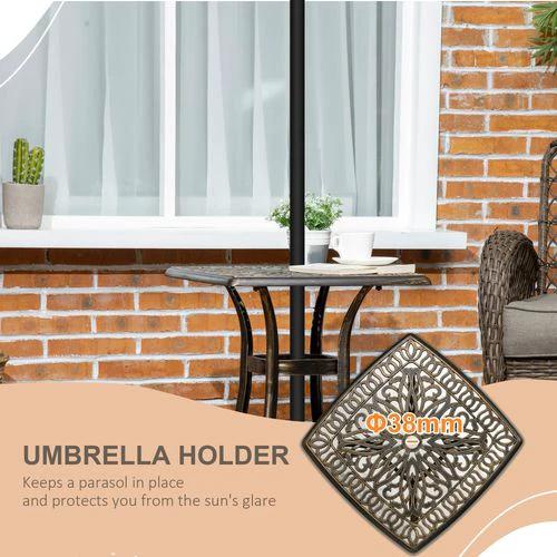 Outsunny Outsunny 54 x 54cm Aluminium Outdoor Garden Side Table w/ Umbrella Hole, Bronze - Garden Table
