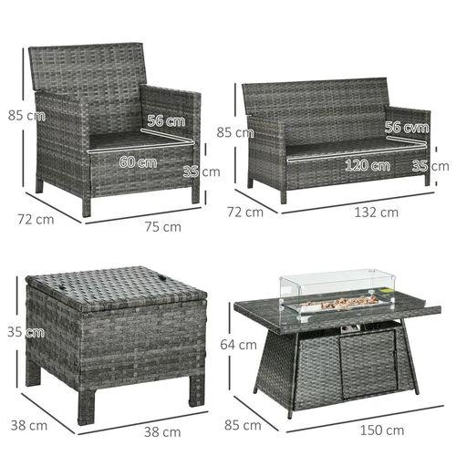 Outsunny Outsunny Rattan Garden Furniture Sofa Set Armchairs Footstools Fire Pit Table - Garden Sofa Sets