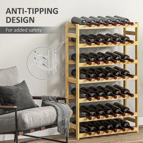 HOMCOM Free Standing Wooden Wine Rack for 42 Bottles with Anti-Tipping Straps for Wine Enthusiasts by HOMCOM