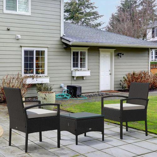 3PC Garden Rattan Bistro Set Balcony Dining Table 2 Seater Chair Outsunny by Unbranded