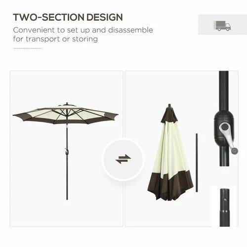 Outsunny 2.7m Garden Parasol Umbrella with 8 Metal Ribs, Tilt and Crank, Coffee by Outsunny