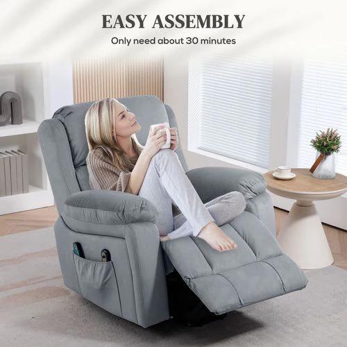 HOMCOM Lift Chair Riser and Recliner Chair with Vibration Massage, Heat, Grey by HOMCOM