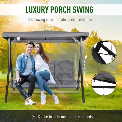Durable Steel Pipe 3-Seater Outdoor Garden Recliner Swing Chair Grey for Relaxing Afternoons by Outsunny