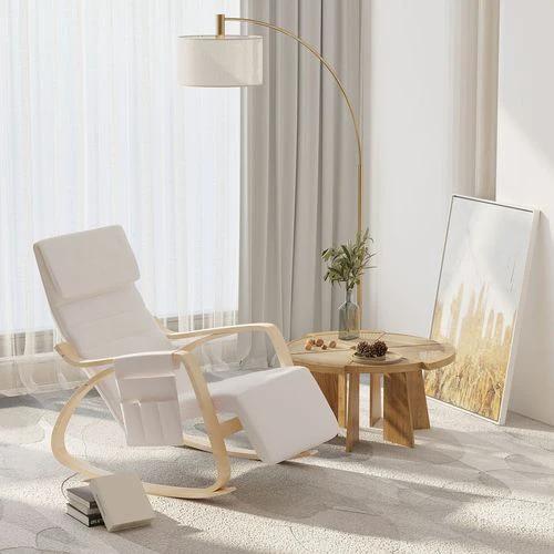 HOMCOM Rocking Chair Recliner Armchair with Adjustable Footrest, Cream White - Recliner