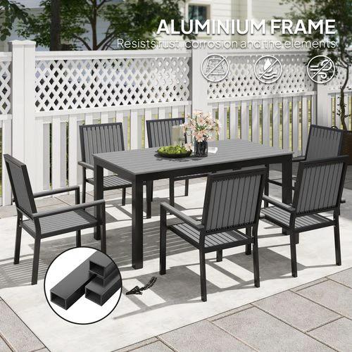 Outsunny 6 Seater Aluminium Garden Dining Set with Stackable Chairs, Grey by Outsunny