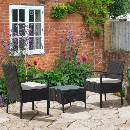 3PC Garden Rattan Bistro Set Balcony Dining Table 2 Seater Chair Outsunny by Unbranded