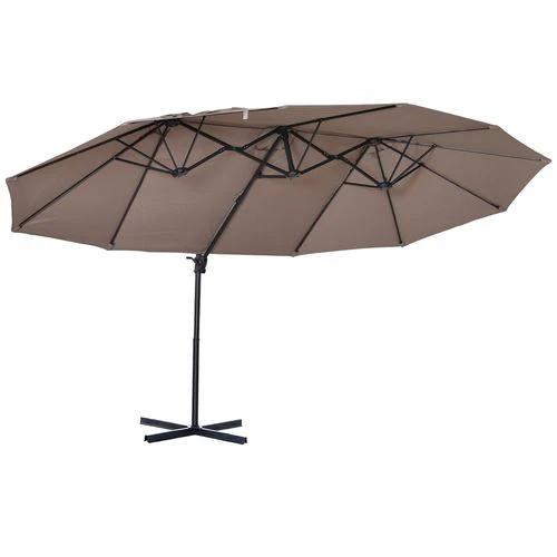Outsunny Double Canopy Offset Parasol Umbrella Garden Shade Steel Canopy Brown by Outsunny