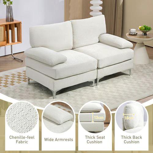 HOMCOM 2 Seater Sofa Modern Loveseat with Metal Legs Spring Cushion Cream White by HOMCOM