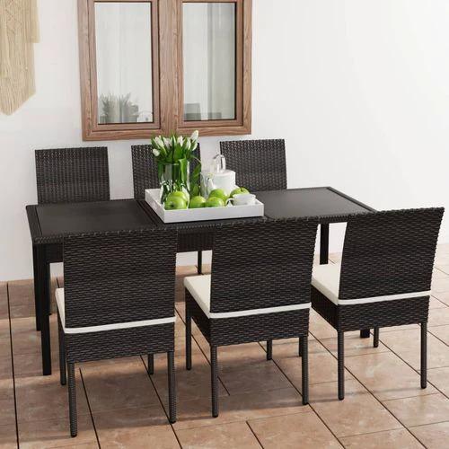 vidaXL 7 Piece Outdoor Dining Set with Cushions Poly Rattan Black by vidaXL