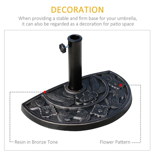 Outsunny Outsunny Heavy Duty Parasol Base 50x32x31 Centimeters with Decorative Flower Pattern for Half Round Umbrellas - Parasol