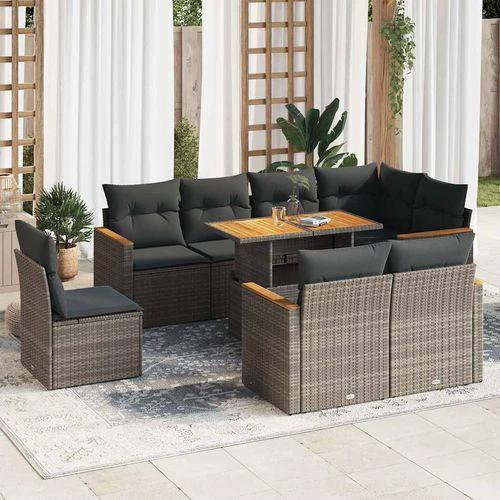 vidaXL vidaXL 9 Piece Garden Sofa Set with Cushions Grey Poly Rattan Acacia - Garden Sofa Sets