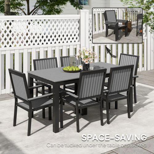 Outsunny Outsunny 6 Seater Aluminium Garden Dining Set with Stackable Chairs, Grey - Garden Set