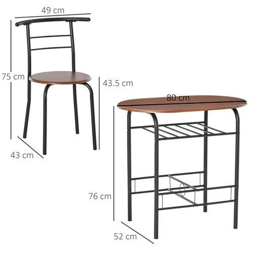 MDF 2-Seater Bar Stool and Table Set w/ Bottle Storage Shelf Wood Tone by HOMCOM