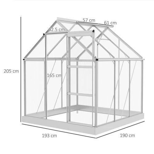 Outsunny Outsunny 6 x 6ft Walk-In Polycarbonate Greenhouse with Foundation Window Silver - Greenhouse