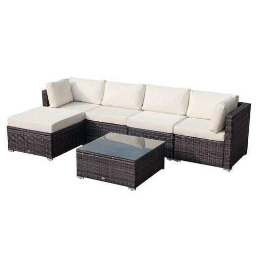 Outsunny 6 Pieces Rattan Furniture Set Garden Sofa Conservatory Wicker Brown by Outsunny