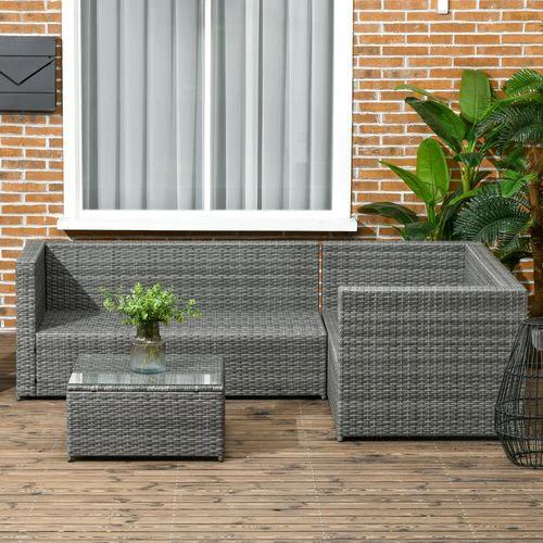 Outsunny Outsunny 3Pcs Rattan Corner Sofa Set Coffee Table Garden Furniture w/ Cushion - Garden Sofa Sets