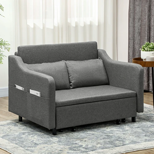 HOMCOM Pull Out Sofa Bed with Storage Pockets and Removable Covers for Compact Living Spaces by HOMCOM