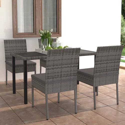 vidaXL vidaXL 5 Piece Outdoor Dining Set with Cushions Poly Rattan Grey - Garden Set