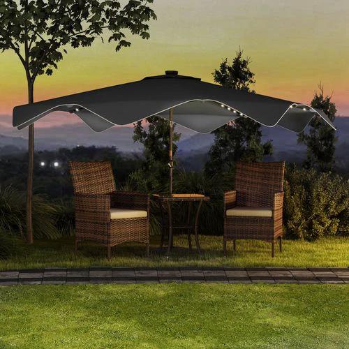 Outsunny Garden Parasol Umbrella with LED Lights and Tilt, Table Umbrella by Outsunny