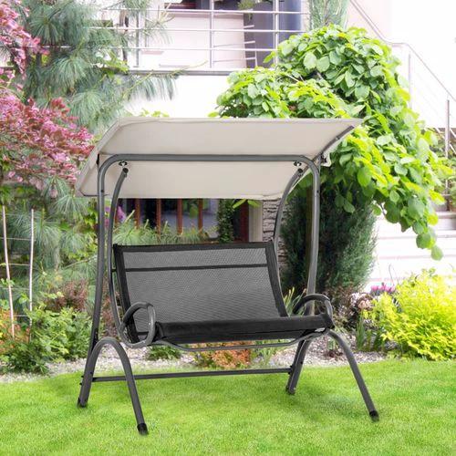 Outsunny 2 Seater Garden Swing Seat Double Bed Adjustable Tilting Canopy, Beige - Hammocks
