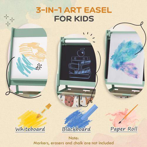 AIYAPLAY Kids Easel Compact Three In One Chalkboard Whiteboard Paper Roll Storage For Children Green by AIYAPLAY
