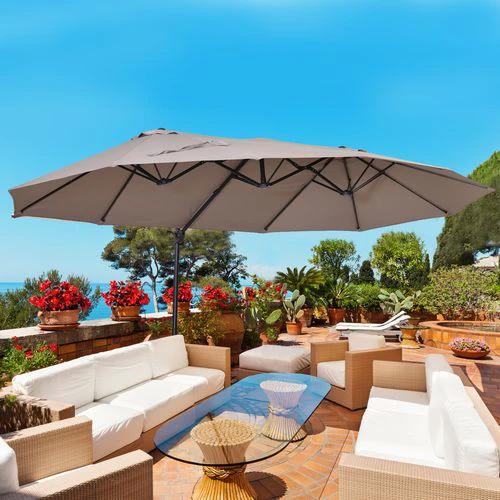 Outsunny Double Canopy Offset Parasol Umbrella Garden Shade Steel Canopy Brown by Outsunny