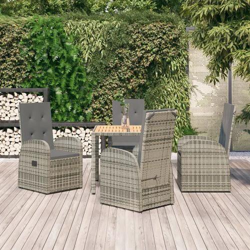 5 Piece Garden Dining Set Grey Poly Rattan&Solid Wood Acacia by vidaXL