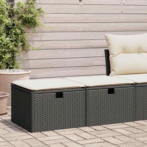 vidaXL vidaXL 2 Piece Garden Sofa Set with Cushions Black Poly Rattan Acacia - Garden Sofa Sets
