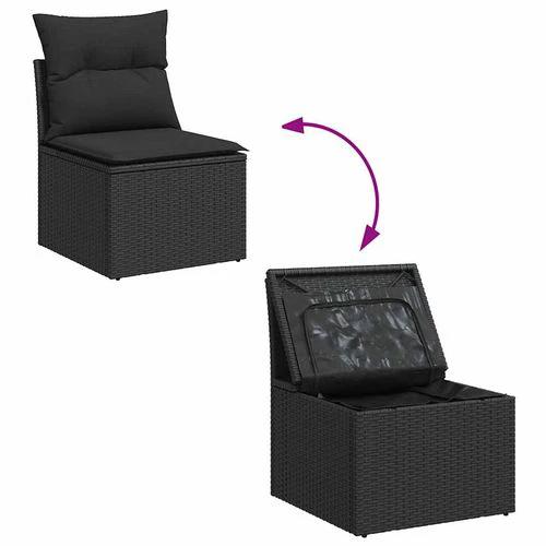 vidaXL 4 Piece Garden Sofa Set with Cushions Black Poly Rattan Acacia by vidaXL
