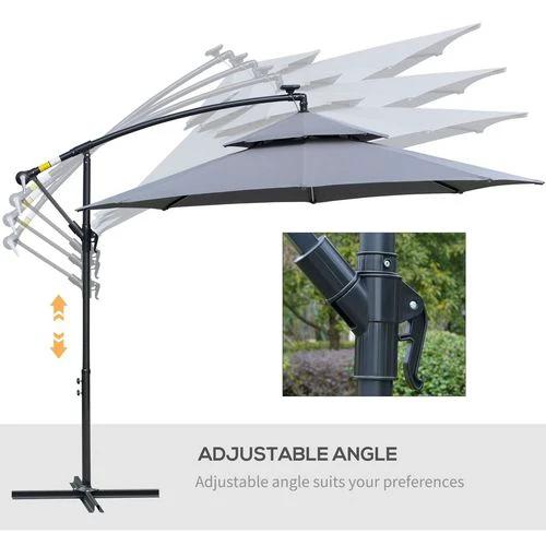 Outsunny 3(m) Cantilever Parasol Hanging Banana Umbrella w/ lights, Grey by Outsunny