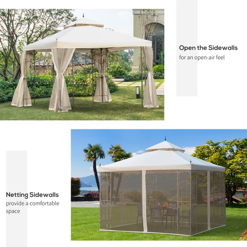 Unbranded Outsunny Double Top Garden Gazebo 3 x 3 M Cream White with Curtains for Outdoor Parties and Events - Gazebos