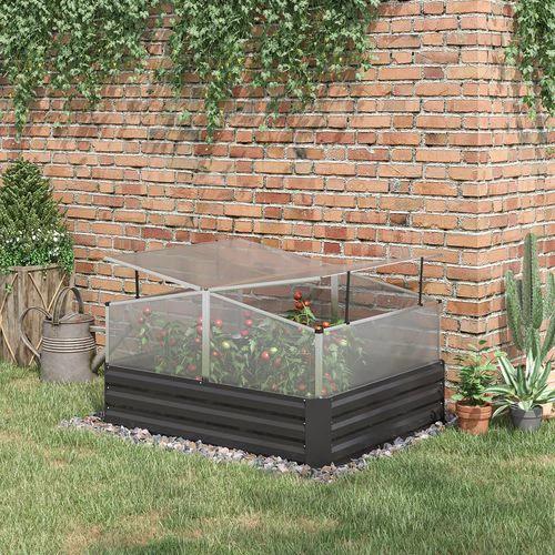 Outsunny Outsuuny Galvanised Raised Garden Bed with Greenhouse and Cover, Dark Grey - Raised Beds