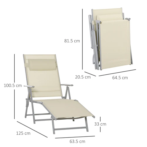 Beige Folding Chaise Lounge Chair with Seven Adjustable Backrest for Outdoor Relaxation by Outsunny