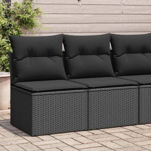 vidaXL 4 Piece Garden Sofa Set with Cushions Black Poly Rattan Acacia by vidaXL