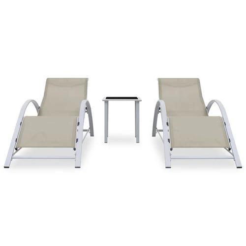 vidaXL Sun Loungers 2 pcs with Table Aluminium Cream - Sun Lounger