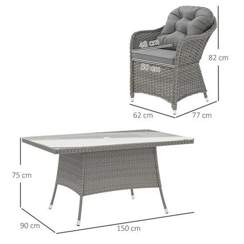 Outsunny Outsunny PE Rattan Garden Dining Set for 6 with Seat and Back Cushions - Garden Set
