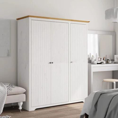 vidaXL Wardrobe BODO White and Brown 151.5x52x176.5cm Solid Wood Pine by vidaXL